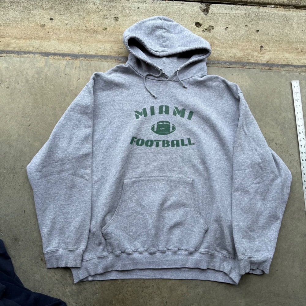 Vintage Nike Team Miami Football Hoodie Gray XXL Oversized Sweatshirt Hurricanes